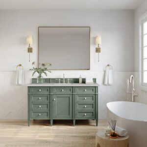 James Martin 650-V60S-SC-3ESR Brittany 60 Inch Smokey Celadon Single Sink Vanity with 3 cm Eternal Serena Top