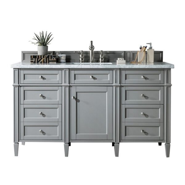 James Martin 650-V60S-UGR-3CAR Brittany 60 Inch Urban Gray Single Vanity with 3 cm Carrara Marble Top