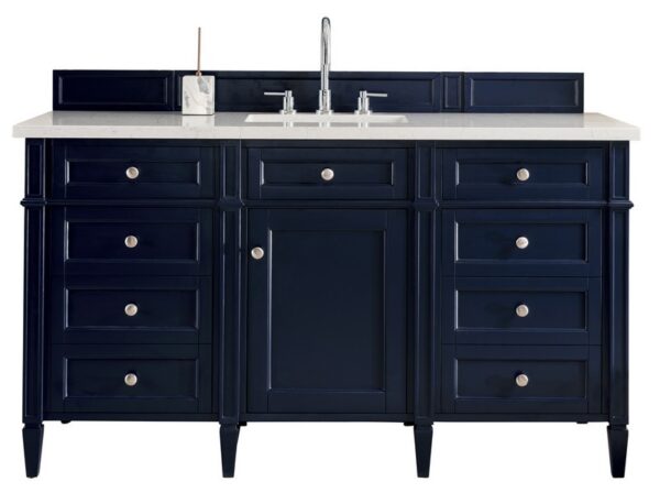 James Martin 650-V60S-VBL-3CAR Brittany 60 Inch Victory Blue Single Vanity with 3 cm Carrara Marble Top