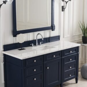 James Martin 650-V60S-VBL-3CAR Brittany 60 Inch Victory Blue Single Vanity with 3 cm Carrara Marble Top