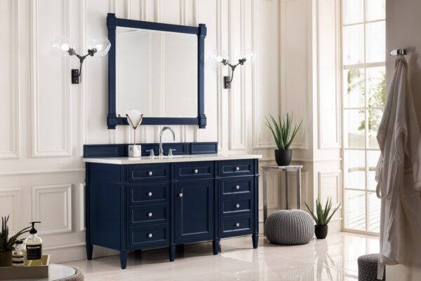 James Martin 650-V60S-VBL-3EJP Brittany 60 Inch Victory Blue Single Vanity with 3 cm Eternal Jasmine Pearl Quartz Top with Sink