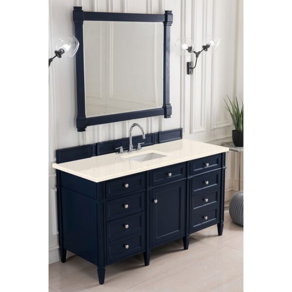 James Martin 650-V60S-VBL-3EMR Brittany 60 Inch Victory Blue Single Vanity with 3 CM Eternal Marfil Quartz Top