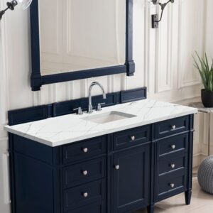 James Martin 650-V60S-VBL-3ENC Brittany 60 Inch Single Vanity Cabinet with Ethereal Noctis Quartz Top - Victory Blue