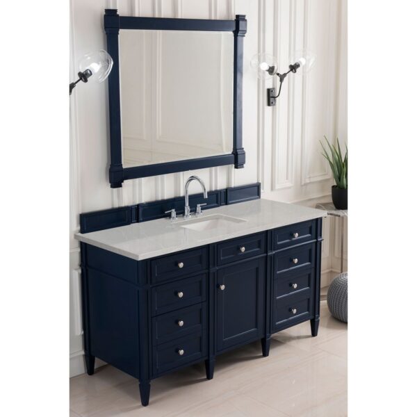 James Martin 650-V60S-VBL-3ESR Brittany 60 Inch Victory Blue Single Vanity with 3 CM Eternal Serena Quartz Top