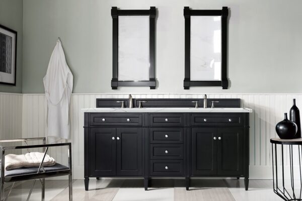 James Martin 650-V72-BKO-3ENC Brittany 72 Inch Double Vanity Cabinet with Ethereal Noctis Quartz Top - Black Onyx