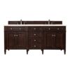 James Martin 650-V72-BNM-3EMR Brittany 72 Inch Burnished Mahogany Double Vanity with 3 CM Eternal Marfil Quartz Top