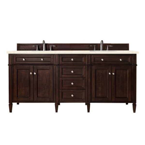 James Martin 650-V72-BNM-3EMR Brittany 72 Inch Burnished Mahogany Double Vanity with 3 CM Eternal Marfil Quartz Top