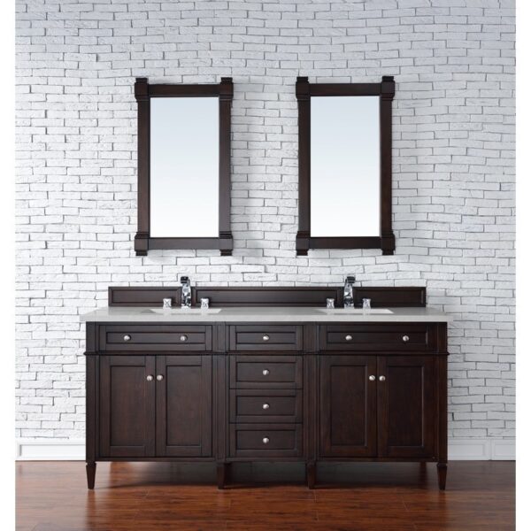 James Martin 650-V72-BNM-3ESR Brittany 72 Inch Burnished Mahogany Double Vanity with 3 CM Eternal Serena Quartz Top