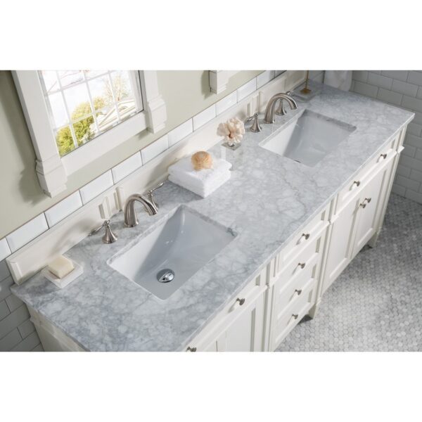 James Martin 650-V72-BW-3CAR Brittany 72 Inch Bright White Double Vanity with 3 cm Carrara Marble Top