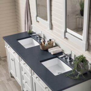 James Martin 650-V72-BW-3CSP Brittany 72 Inch Bright White Double Vanity with 3 cm Charcoal Soapstone Quartz Top with Sink