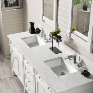 James Martin 650-V72-BW-3EJP Brittany 72 Inch Bright White Double Vanity with 3 cm Eternal Jasmine Pearl Quartz Top with Sink