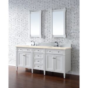 James Martin 650-V72-BW-3EMR Brittany 72 Inch Bright White Double Vanity with 3 CM Eternal Marfil Quartz Top