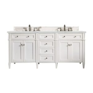 James Martin 650-V72-BW-3ENC Brittany 72 Inch Double Vanity Cabinet with Ethereal Noctis Quartz Top - Bright White