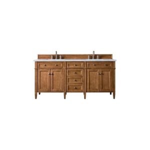 James Martin 650-V72-SBR-3CAR Brittany 72 Inch Saddle Brown Double Vanity with 3 CM Carrara Marble Top