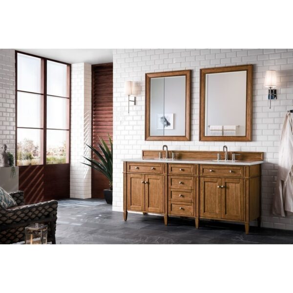 James Martin 650-V72-SBR-3CAR Brittany 72 Inch Saddle Brown Double Vanity with 3 CM Carrara Marble Top