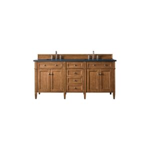 James Martin 650-V72-SBR-3CSP Brittany 72 Inch Saddle Brown Double Vanity with 3 CM Charcoal Soapstone Quartz Top