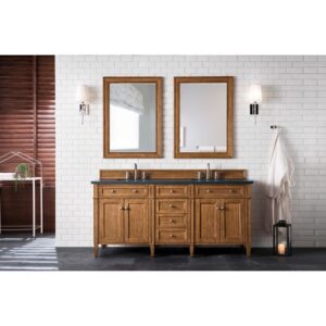 James Martin 650-V72-SBR-3CSP Brittany 72 Inch Saddle Brown Double Vanity with 3 CM Charcoal Soapstone Quartz Top