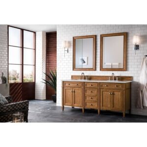 James Martin 650-V72-SBR-3EJP Brittany 72 Inch Saddle Brown Double Vanity with 3 CM Eternal Jasmine Pearl Quartz Top