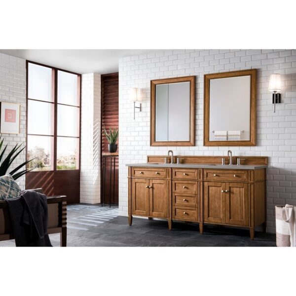 James Martin 650-V72-SBR-3GEX Brittany 72 Inch Saddle Brown Double Vanity with 3 CM Grey Expo Quartz Top