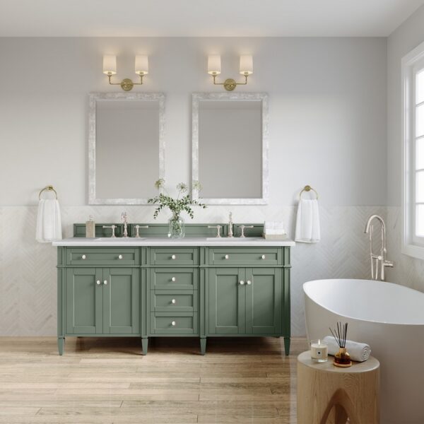 James Martin 650-V72-SC-3AF Brittany 72 Inch Smokey Celadon Double Sink Vanity with 3 cm Arctic Fall Top