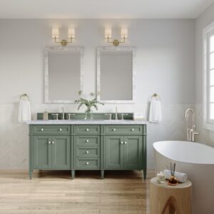 James Martin 650-V72-SC-3CAR Brittany 72 Inch Smokey Celadon Double Sink Vanity with 3 cm Carrara Marble Top