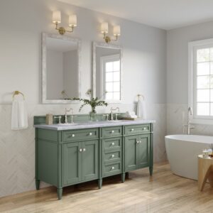 James Martin 650-V72-SC-3CAR Brittany 72 Inch Smokey Celadon Double Sink Vanity with 3 cm Carrara Marble Top