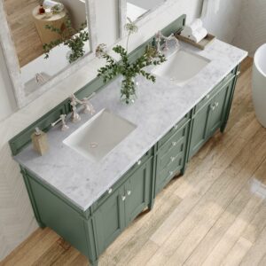 James Martin 650-V72-SC-3CAR Brittany 72 Inch Smokey Celadon Double Sink Vanity with 3 cm Carrara Marble Top