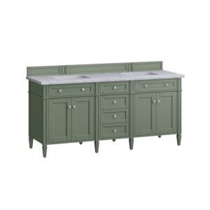 James Martin 650-V72-SC-3CAR Brittany 72 Inch Smokey Celadon Double Sink Vanity with 3 cm Carrara Marble Top