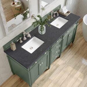 James Martin 650-V72-SC-3CSP Brittany 72 Inch Smokey Celadon Double Sink Vanity with 3 cm Charcoal Soapstone Top