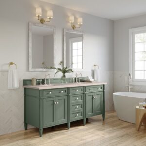 James Martin 650-V72-SC-3EMR Brittany 72 Inch Smokey Celadon Double Sink Vanity with 3 cm Eternal Marfil Top