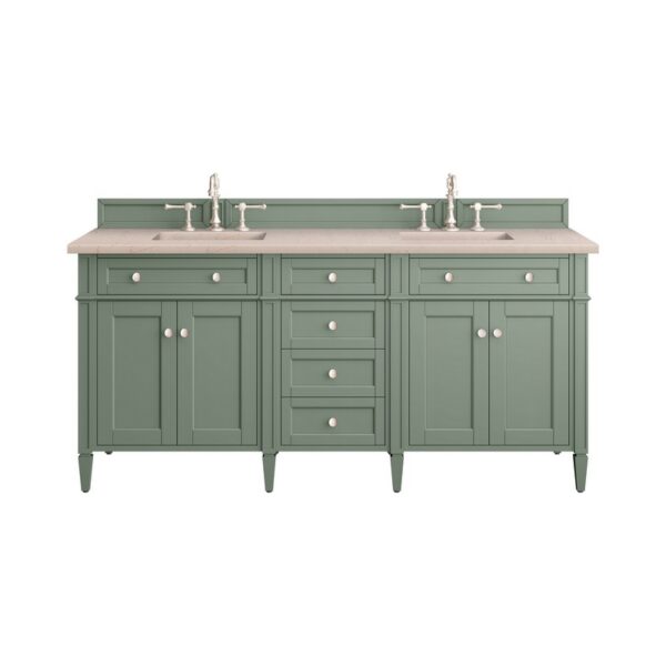 James Martin 650-V72-SC-3EMR Brittany 72 Inch Smokey Celadon Double Sink Vanity with 3 cm Eternal Marfil Top