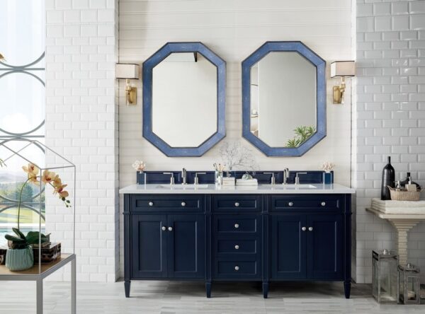 James Martin 650-V72-VBL-3EJP Brittany 72 Inch Victory Blue Double Vanity with 3 cm Eternal Jasmine Pearl Quartz Top with Sink