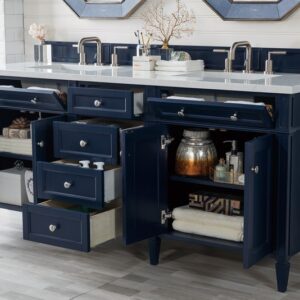 James Martin 650-V72-VBL-3EJP Brittany 72 Inch Victory Blue Double Vanity with 3 cm Eternal Jasmine Pearl Quartz Top with Sink