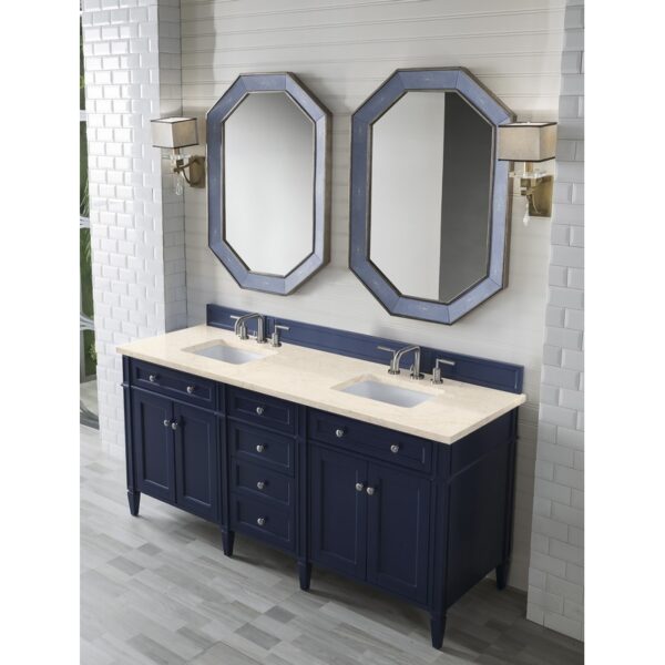 James Martin 650-V72-VBL-3EMR Brittany 72 Inch Victory Blue Double Vanity with 3 CM Eternal Marfil Quartz Top