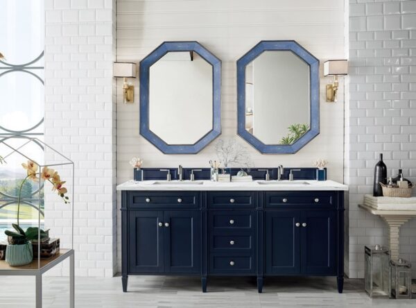 James Martin 650-V72-VBL-3ENC Brittany 72 Inch Double Vanity Cabinet with Ethereal Noctis Quartz Top - Victory Blue