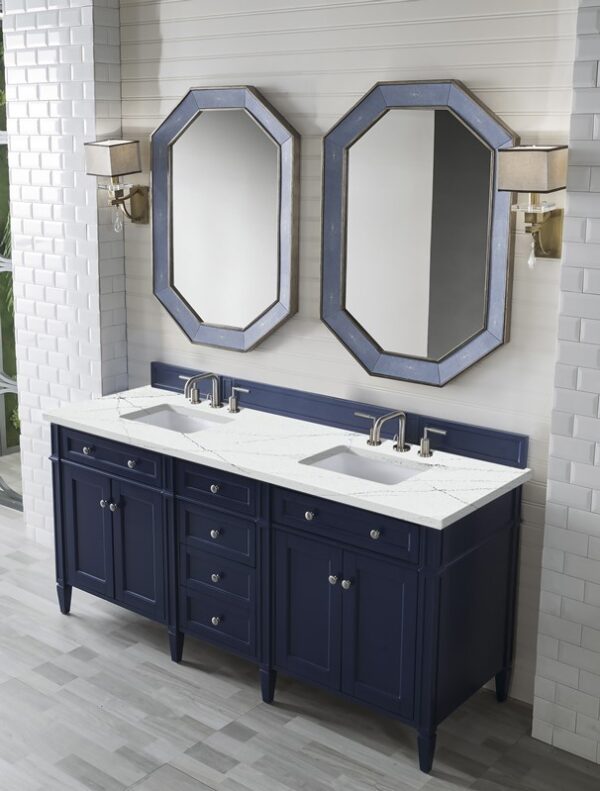 James Martin 650-V72-VBL-3ENC Brittany 72 Inch Double Vanity Cabinet with Ethereal Noctis Quartz Top - Victory Blue