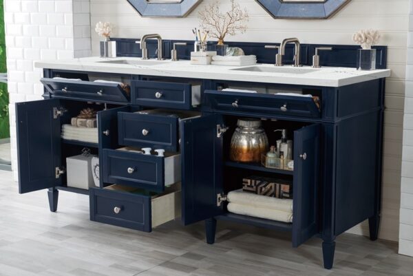 James Martin 650-V72-VBL-3ENC Brittany 72 Inch Double Vanity Cabinet with Ethereal Noctis Quartz Top - Victory Blue