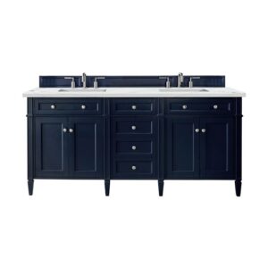 James Martin 650-V72-VBL-3ENC Brittany 72 Inch Double Vanity Cabinet with Ethereal Noctis Quartz Top - Victory Blue