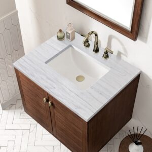 James Martin 670-V30-WLT-3AF Amberly 30 Inch Mid-Century Walnut Single Sink Vanity with 3 cm Arctic Fall Top