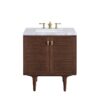 James Martin 670-V30-WLT-3CAR Amberly 30 Inch Mid-Century Walnut Single Sink Vanity with 3 cm Carrara Marble Top