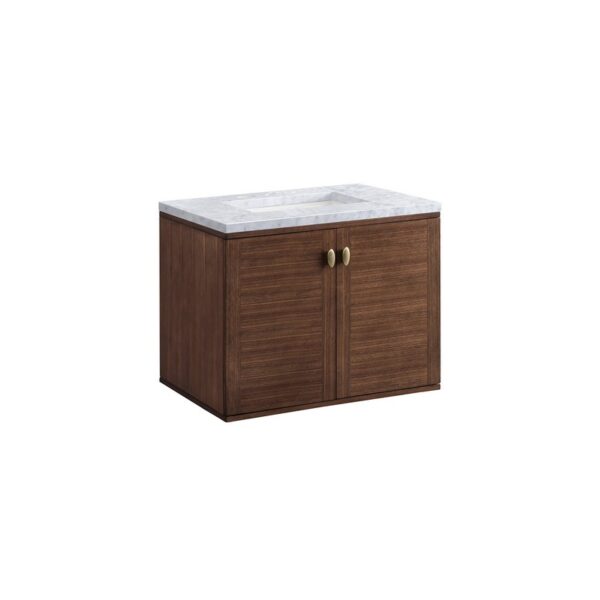 James Martin 670-V30-WLT-3CAR Amberly 30 Inch Mid-Century Walnut Single Sink Vanity with 3 cm Carrara Marble Top