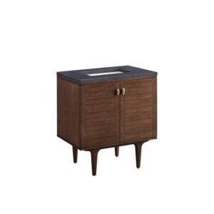 James Martin 670-V30-WLT-3CSP Amberly 30 Inch Mid-Century Walnut Single Sink Vanity with 3 cm Charcoal Soapstone Top