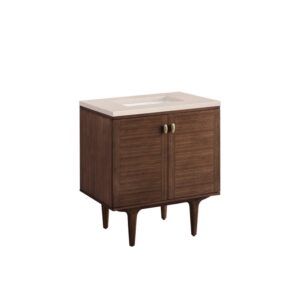 James Martin 670-V30-WLT-3EMR Amberly 30 Inch Mid-Century Walnut Single Sink Vanity with 3 cm Eternal Marfil Top