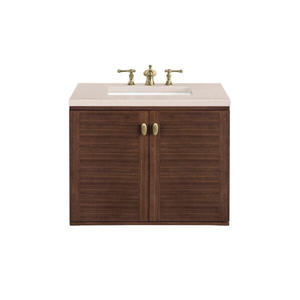 James Martin 670-V30-WLT-3EMR Amberly 30 Inch Mid-Century Walnut Single Sink Vanity with 3 cm Eternal Marfil Top