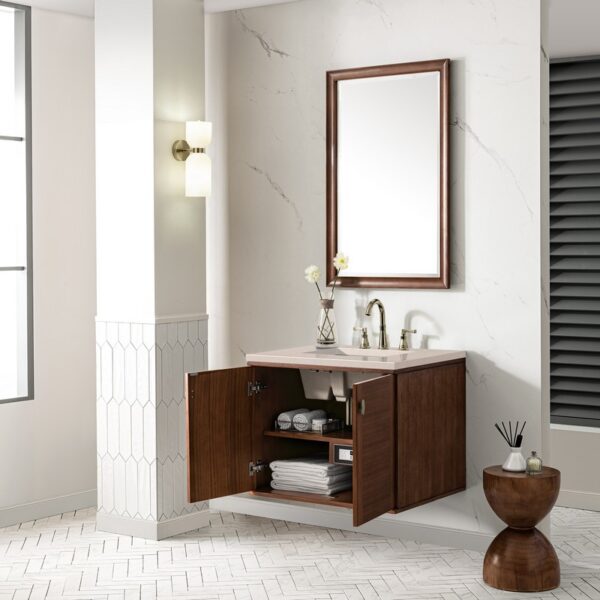 James Martin 670-V30-WLT-3EMR Amberly 30 Inch Mid-Century Walnut Single Sink Vanity with 3 cm Eternal Marfil Top