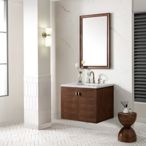 James Martin 670-V30-WLT-3ENC Amberly 30 Inch Mid-Century Walnut Single Sink Vanity with 3 cm Ethereal Noctis Top