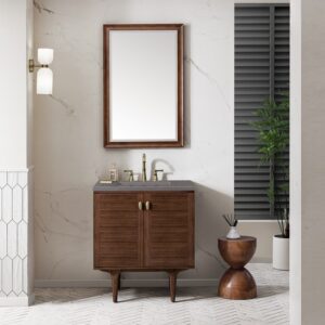 James Martin 670-V30-WLT-3GEX Amberly 30 Inch Mid-Century Walnut Single Sink Vanity with 3 cm Grey Expo Top