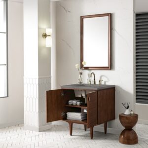 James Martin 670-V30-WLT-3GEX Amberly 30 Inch Mid-Century Walnut Single Sink Vanity with 3 cm Grey Expo Top