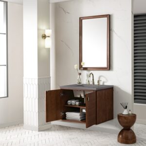 James Martin 670-V30-WLT-3GEX Amberly 30 Inch Mid-Century Walnut Single Sink Vanity with 3 cm Grey Expo Top