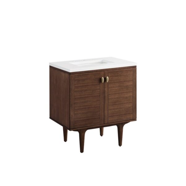 James Martin 670-V30-WLT-3WZ Amberly 30 Inch Single Vanity in Mid-Century Walnut with 3cm White Zeus Top